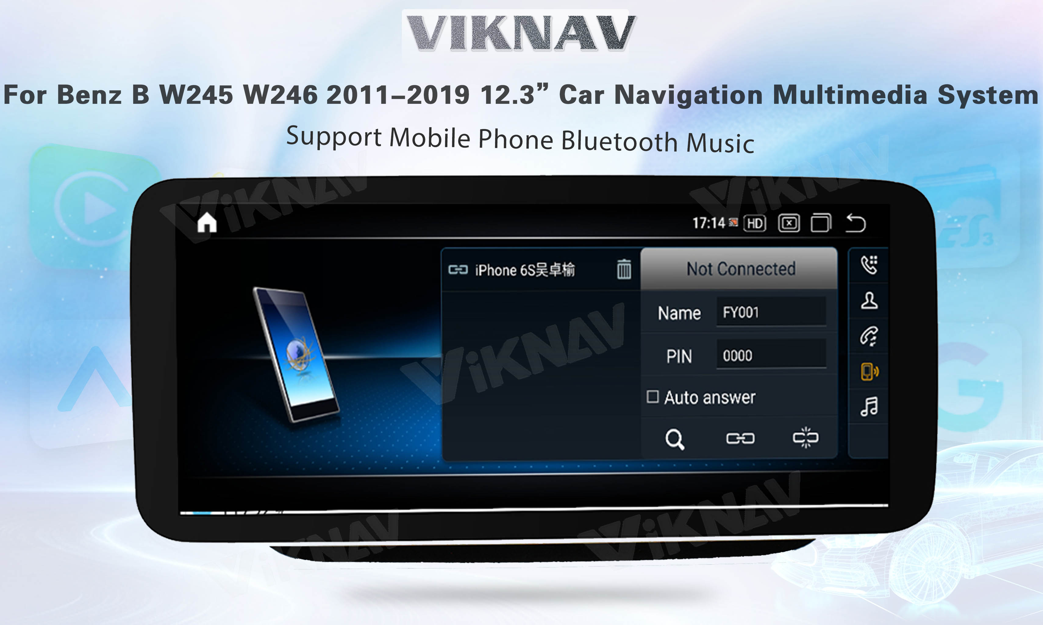 Viknav Android Car Radio For Mercedes Benz B Class W245 W246 2011-2019 12.3 Inch Multimedia Player GPS Navigation NTG5.0