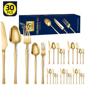 Wholesale Stainless Steel Cutlery Set Small Waist Hammer Pattern Stainless Steel Western Cutlery Gift Box 30 Piece from china suppliers