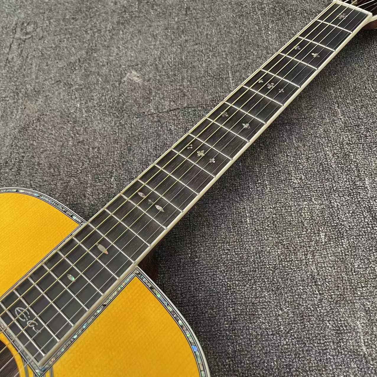 Custom OM Body Yellow Painting Acoustic Electric Guitar with SOLID ROSEWOOD Back Side