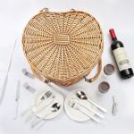 Picnic Basket for 2 Picniking Heart Shaped Empty Woven Wicker Willow Wood Hamper