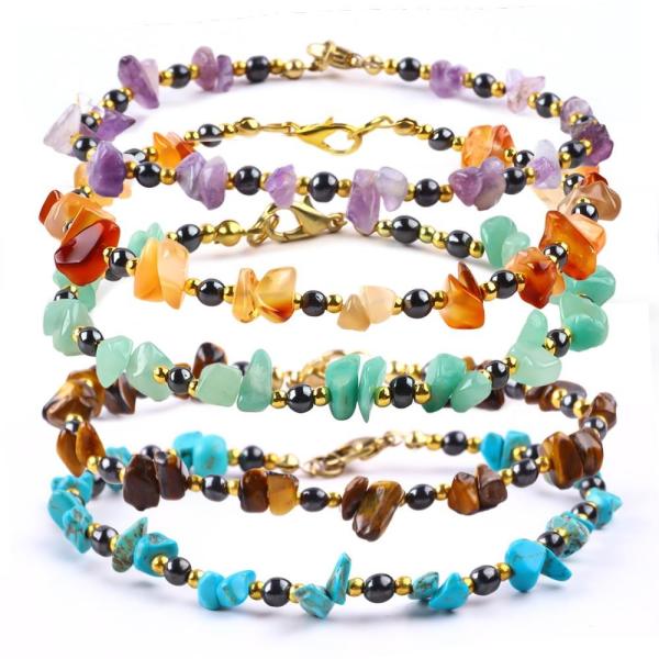 Hematite Stone Anklets Bracelets With Crystal Chip Gravel Stone Ankle Chain