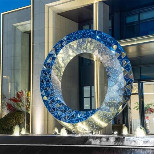 Building Large Circle Decorative Metal Sculpture Luminous Stainless Steel For