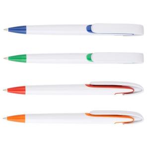 Wholesale white barrel click quality plastic ball point pen, push style click ballpoint pen with logo brand from china suppliers