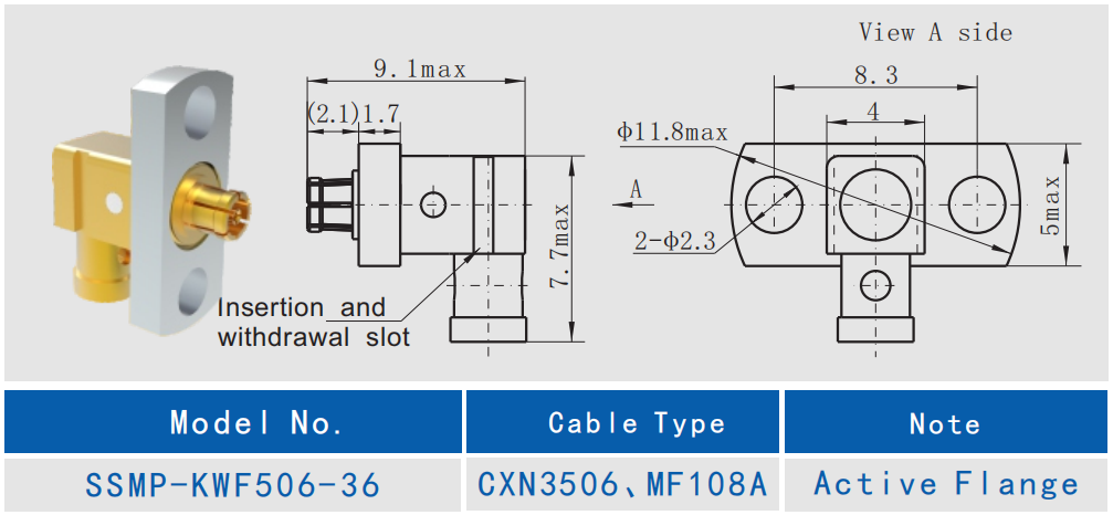 SSMP Female Right Angle 2-hole Flange RF Cable Connector for CXN3506/MF108A