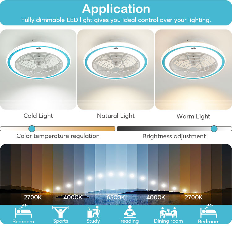 Small 20 Inch Flush Mount LED Ceiling Fan with Light and Color Temperature 3000-6500K