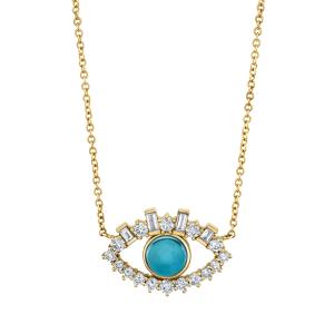 Wholesale 18K Gold Plated Baguette Cubic Zircon 925 Sterling Silver Women's Evil Eye Necklace from china suppliers