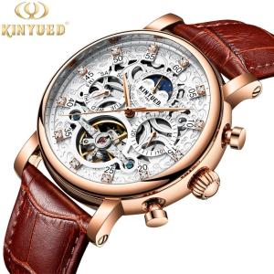 Wholesale Brand KINYUED watch diamond decoration dial skeleton mens leather automatic mechanical watch from china suppliers