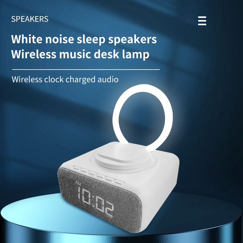 Mini ABS Portable Alarm Clock Speaker Therapy Lamp Blue Tooth Wireless Charging Fm Night Light Stand Holder