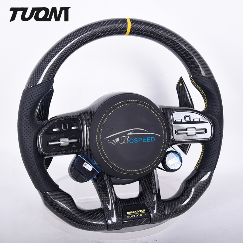 OEM Leather Carbon Fiber Black Steering Wheels For Mercedes Benz A45 CLA GLA S CLASS