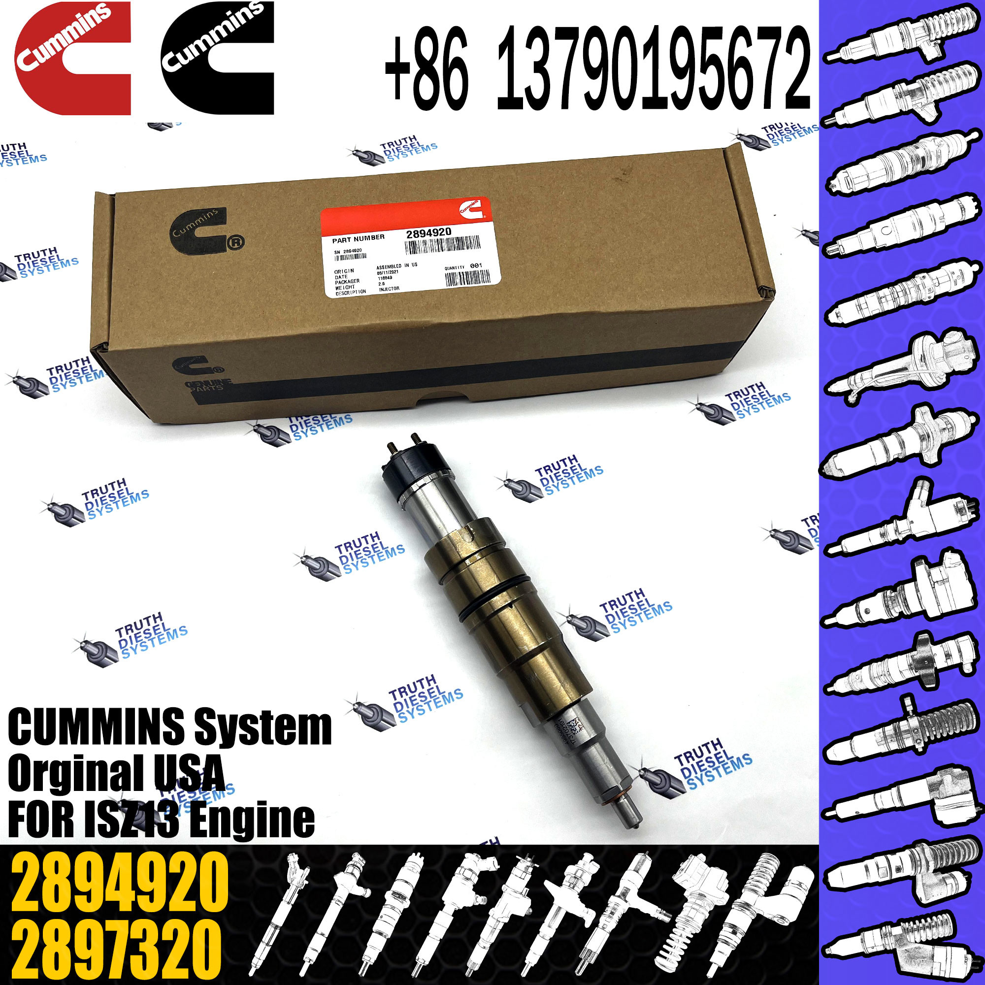 Fuel Injector Assembly 2872544 2086663 2057401 2872405 203183 Common Rail Injector