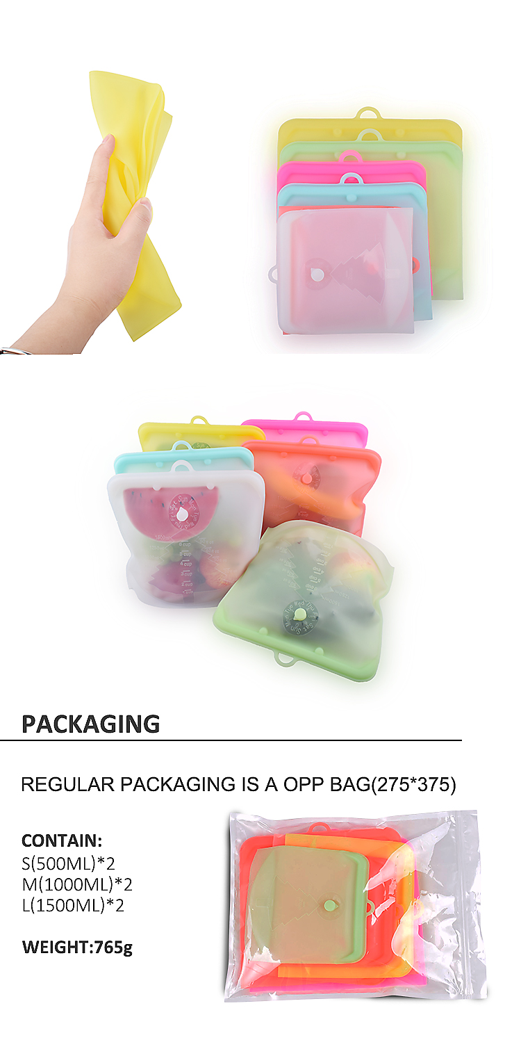 Airtight Silicone Food Pouches 1500ml Reusable Silicone Bags For Sandwich Snack