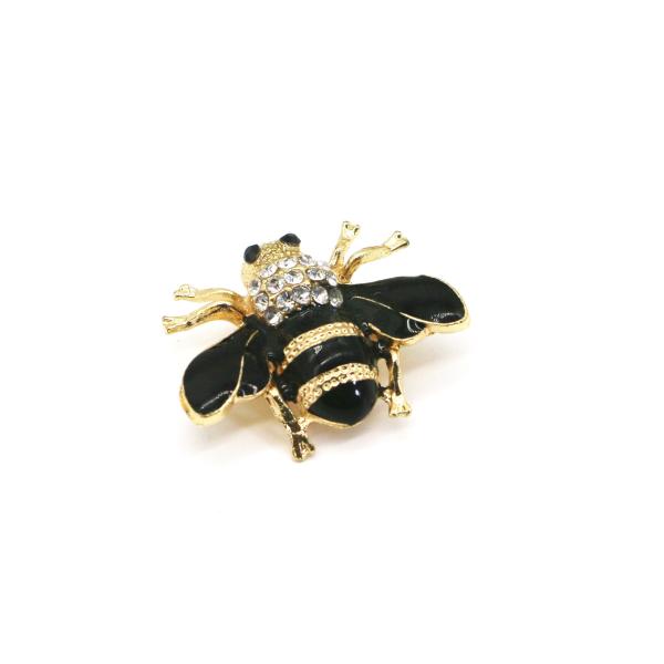 Fashion Diamond Bee Brooch , Black Clothes Pin Black Glue Dropping Process OEM