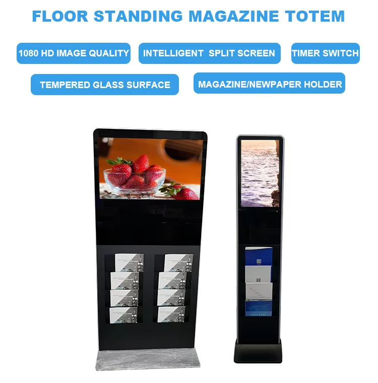 Fashion 21.5 Android Wifi LCD Screen With Magazine Holder , Customized Totem Digital Signage