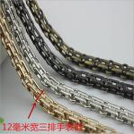 Fashionable classical high quality light gold 12 mm width three rows metal chain