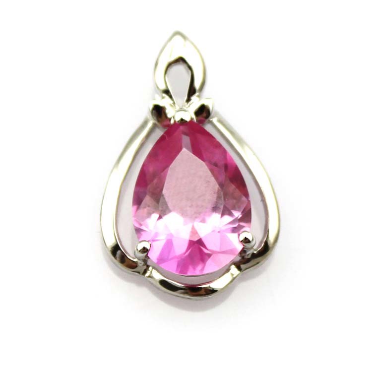 Women Jewelry 18K Rose Gold Plated 925 Silver 8mmx10mm Pear Pink Cubic Zircon Pendant(PSJ0421)