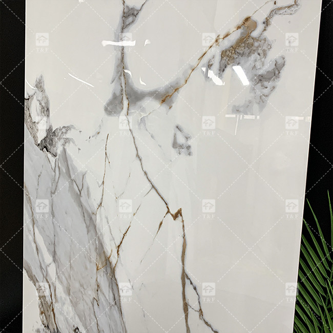House Glossy White Golden Marble Tile Vitrified Interior Walls Gold Vein Ceramic Carara Floor Marble Tile