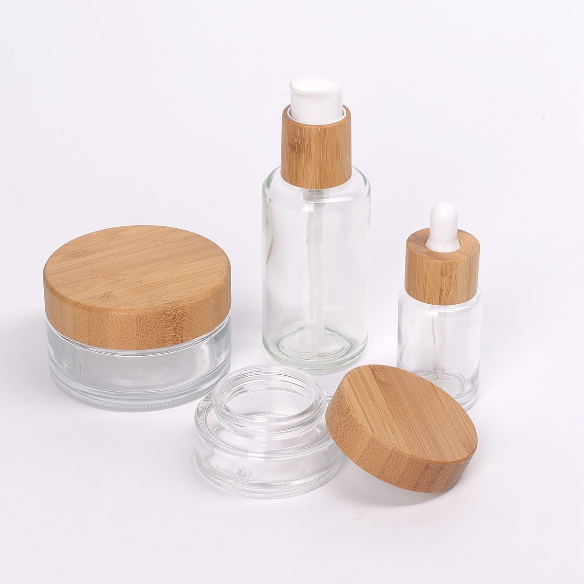 Wooden Packaging Wood Soap Dispenser Glass Lotion Bottle Cosmetic Bottles Spray And 30g 50g Bamboo Glass Jar
