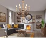 French country chandelier wood Candle Pendant lamp (WH-CI-64)