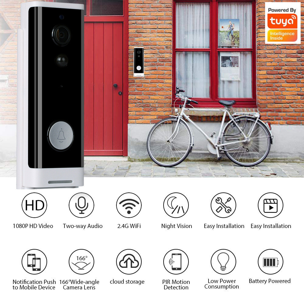 Tuya Home Video Smart Wifi Doorbell Camera 1080P HD PIR Motion Detection