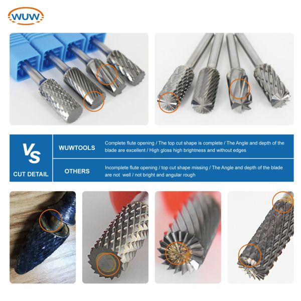 Solid Carbide Rotary Burrs for Lock Opening with Customizable Sizes and TiN Coating