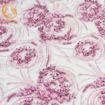 Wedding Dress Pink Heavy Beaded Lace Fabric Customized 20% Polyester