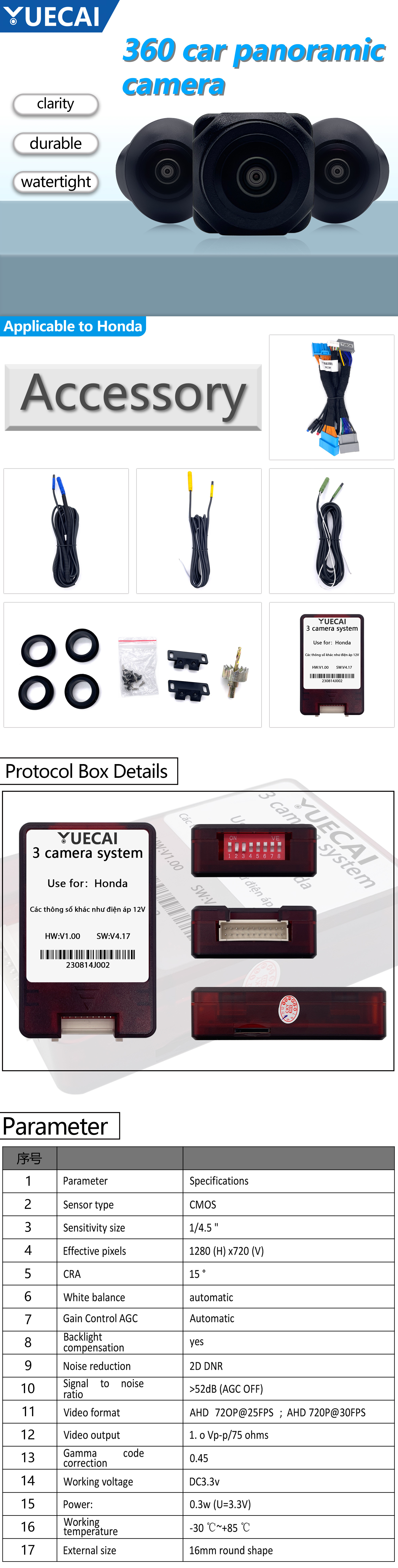 Honda Vehicles Durable Car Multimedia Player 360 Degree Panoramic View
