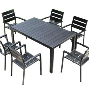 Wholesale Garden Restaurant Seating Area Outdoor Dining Plastic Wood Table And Chair Set For 6pcs from china suppliers