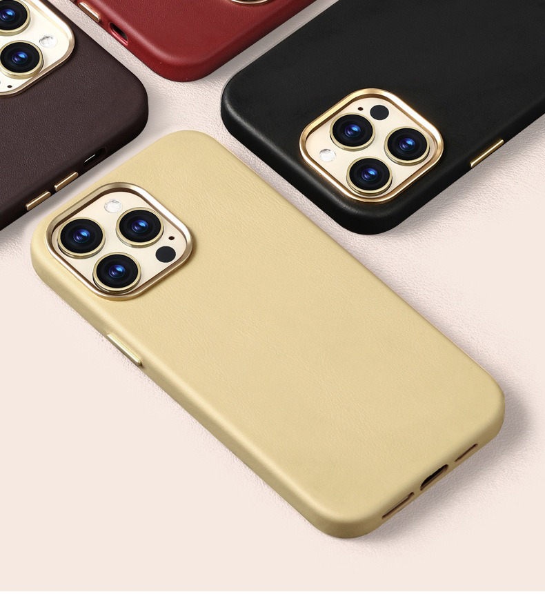 MN-1748 Genuine Leather Magnetic Phone Case Multifunctional Strong Magnetic for iPhone 15