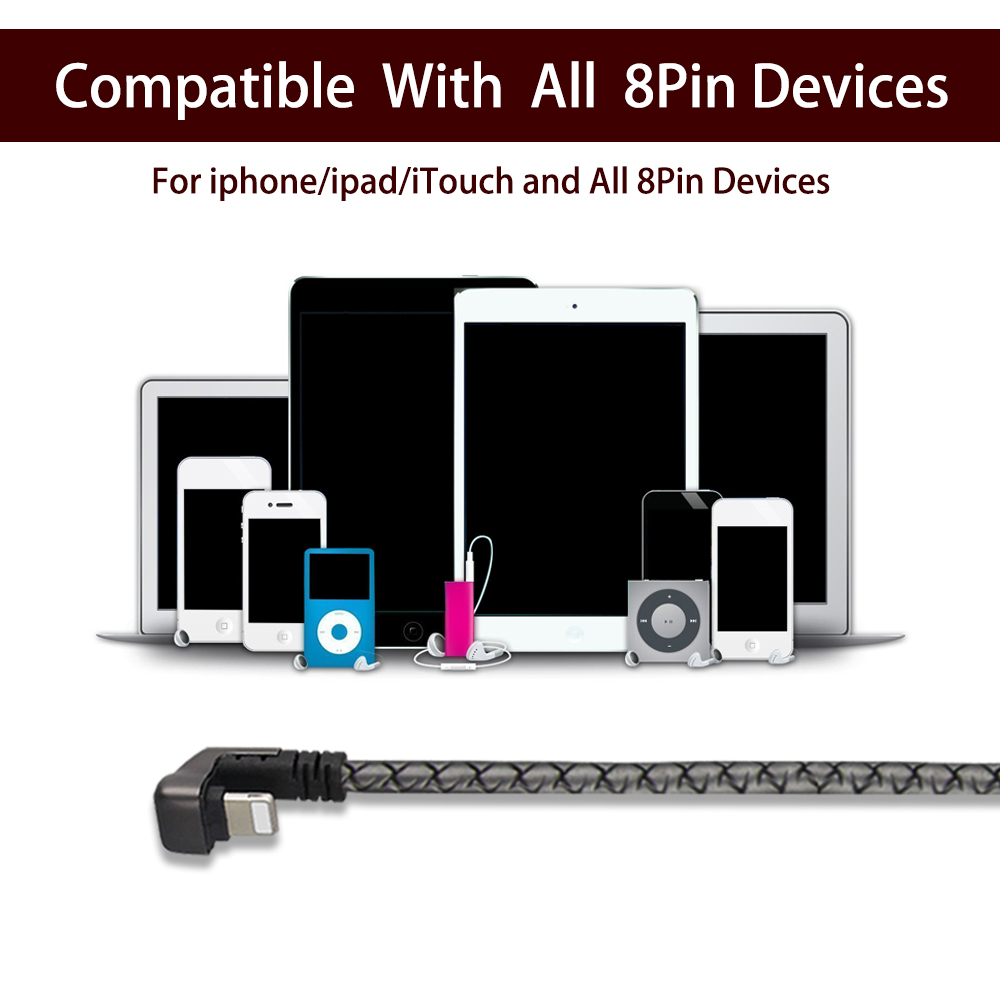 iPad Air iPhone X 8 7 6 Plus Right Angle USB Lightning Cable Mini Durable 2.0A