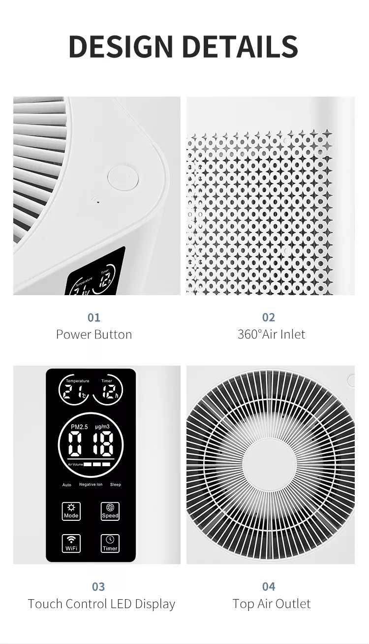 Household WIFI Air Purifiers Air Ionizer Ozone Free Room Hepa Filter Smart Touch Control Home Air Purifier Equipment