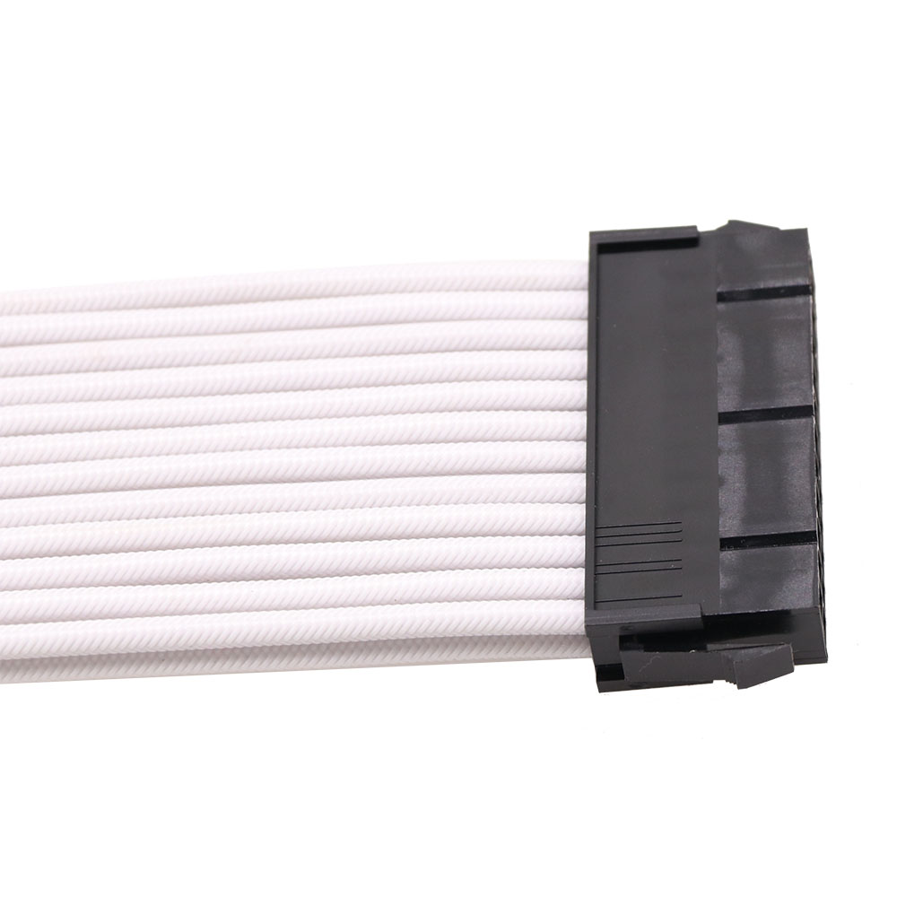 PSU Power Supply Extension Cable Sleeved 24pin ATX Female to Male White Elbow Data Cable Computer