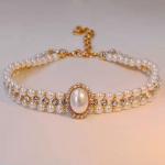 Double Row Pearl And Rhinestone Necklace Inlaid Crystal Diamond OEM ODM