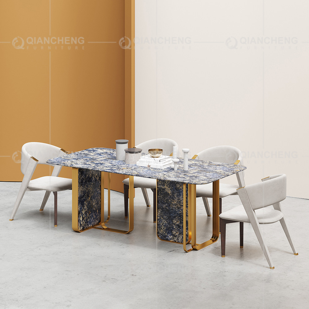 Modern 0.75CBM Luxury Marble Dining Table 86inchx40inchx30inch Plastic Bottoms