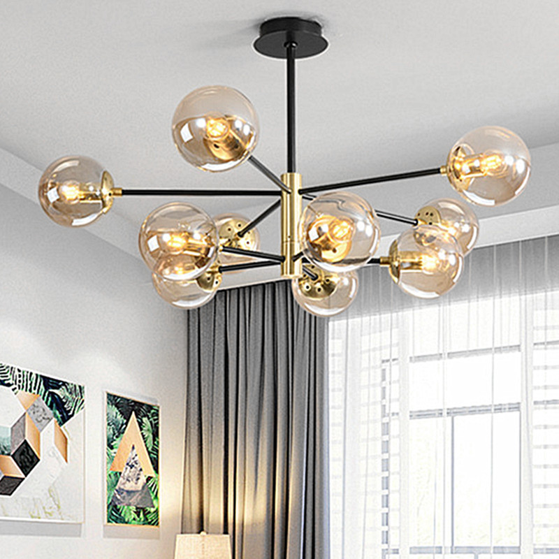 Loft Vintage Loft Chandelier E27 Round Ball Light Ceilling Lamp Black Gold pendant lighting(WH-MI-426)