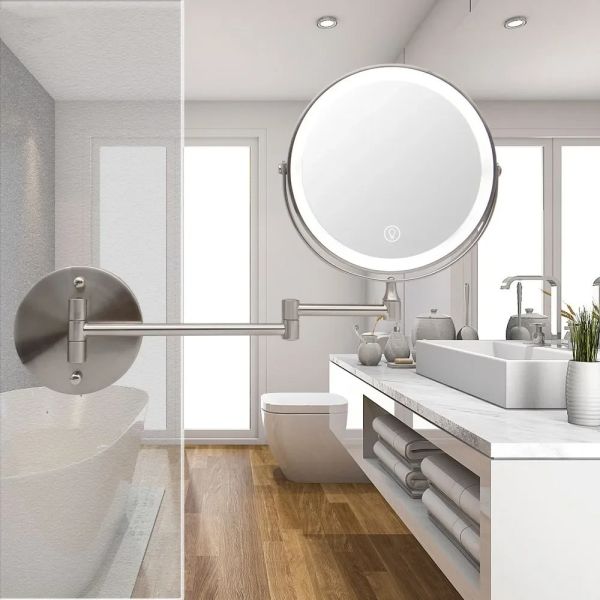 8 Inch Chrome 10x Magnifying Double Side USB Charging Bathroom 3 Color Makeup Mirror lamp(WH-MR-82)