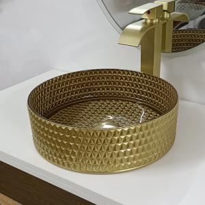 Wholesale Round Gold Glass Vessel Sink Diamond Table Top Bowl Wash Basin Crystal Bathroom from china suppliers