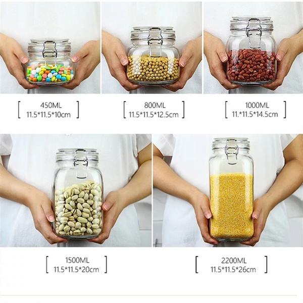 Square Round Clear Glass Container 450ml 800ml 2200ml With Airtight Lid