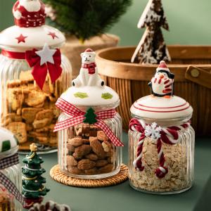 Wholesale Christmas Round 300ml 1000ml Glass Jars With Lids For Food Nuts from china suppliers