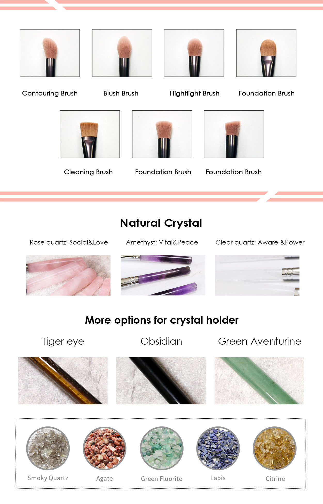 Glitter Handle 5pcs Goat Hair Makeup Brushes For Foundation And Concealer