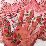 Mesh Polyester Floral Red Embroidered Tulle Lace Fabric 130cm