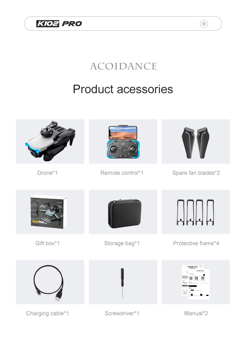 Plastic Quadcopter Drone K102 Pro Long Battery Life Smart Follow and Obstacle Avoidance for Safe Flying