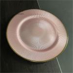 Glass Charger Plates Wedding Luxury Golden Edge Pink Stripe Rounded
