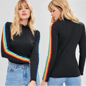 Wholesale New Fashion Rainbow Stripe Long Sleeve Cotton T Shirt from china suppliers