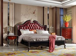 Wholesale European style Classic design furniture of Leather headboard Bed used Beech wood in Glossy painting for Villa house from china suppliers