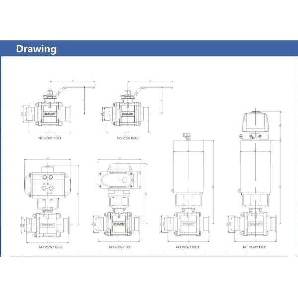 Aluminum pneumatic 3 piece Sanitary Ball Valve with ss304 / 316L