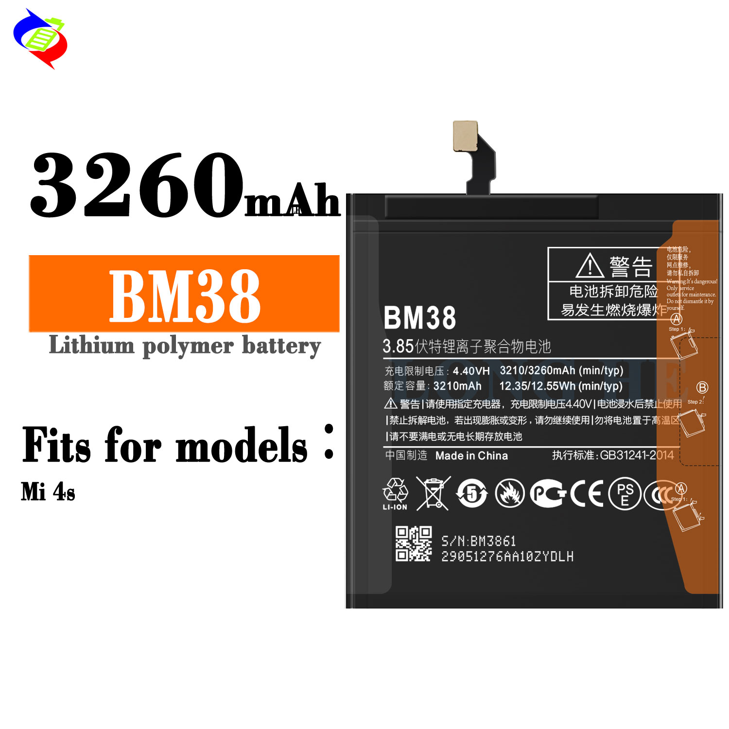 Original Replacement Battery for Xiaomi Redmi 4s BM38 3260mAh 3.85V Phone Replacement