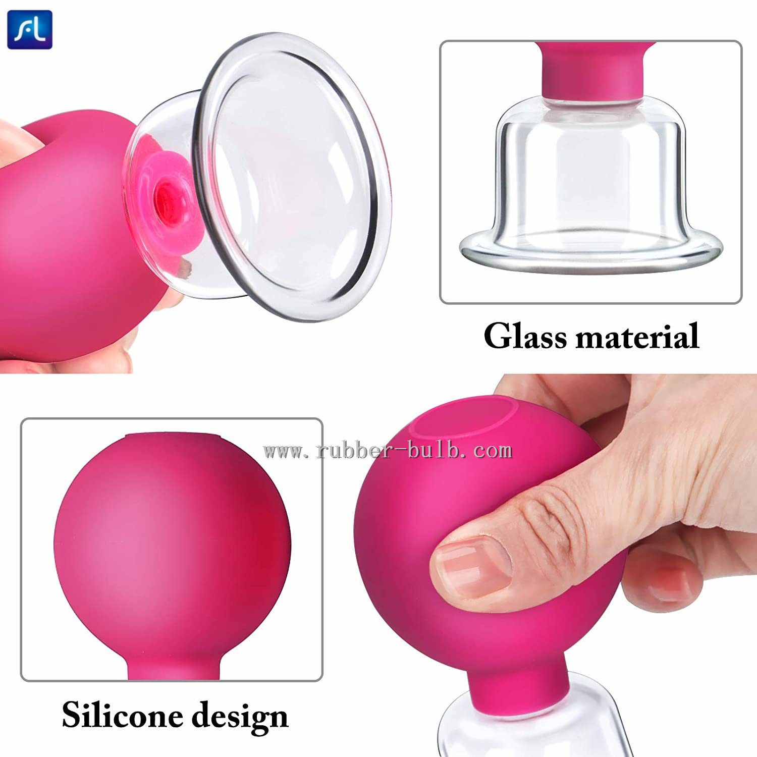 15mm 25mm Blue Rubber Glass Vacuum Cupping Cups For Healthcare