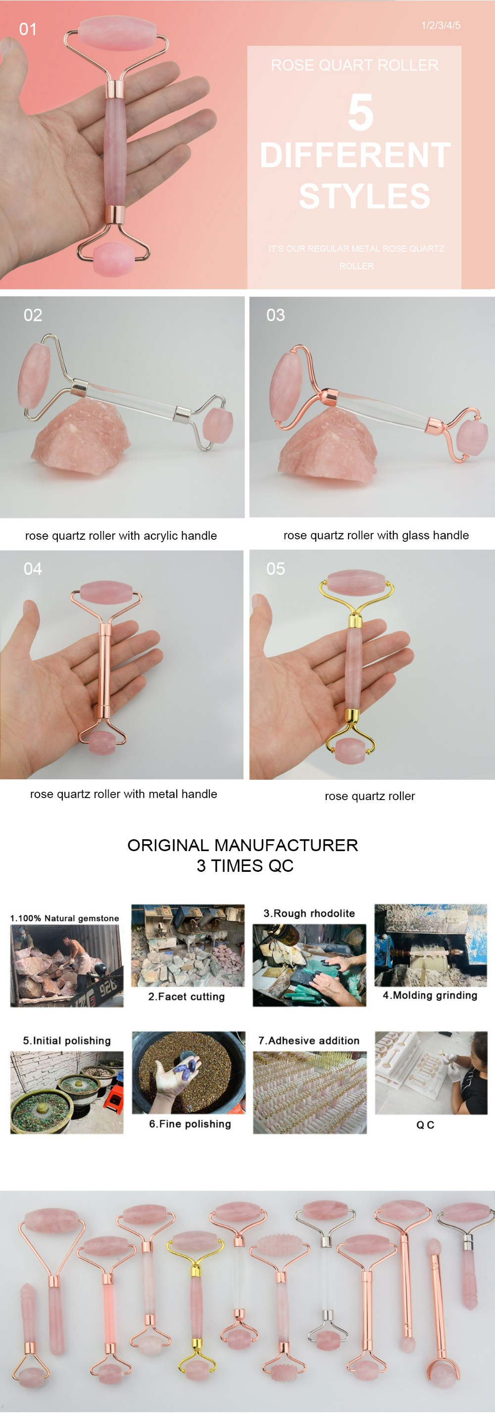 Rose Quartz Facial Massage Double Jade Roller 14.5cm