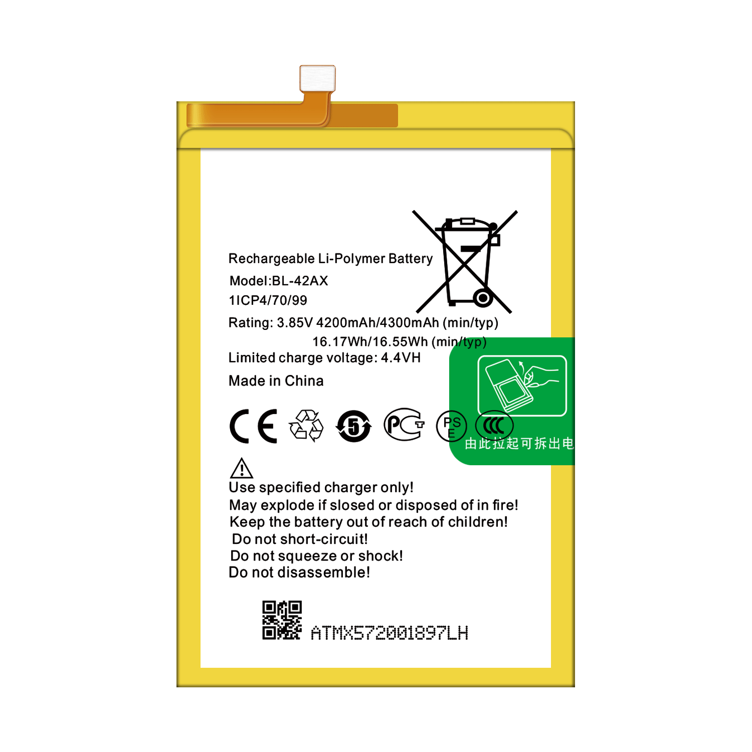 BL-42AX 3500mAh 4.4V Mobile Phone Battery for Infinix Note4 X572 X572-LTE Rechargeable