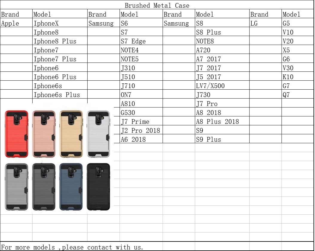 Colorful Metal Brushed with Side Card Pocket Function Protective Shell For LG V10 V20 K8 2018 Q8 Q7+ LV3 2018 G710 X5
